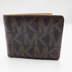 Michael Kors Textured Brown Signature Logo Print Men's Bifold Wallet Classic